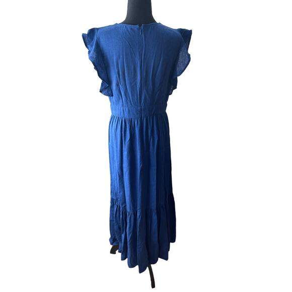 CYNTHIA ROWLEY Blue Linen Maxi Dress Size Medium - Picture 5 of 8